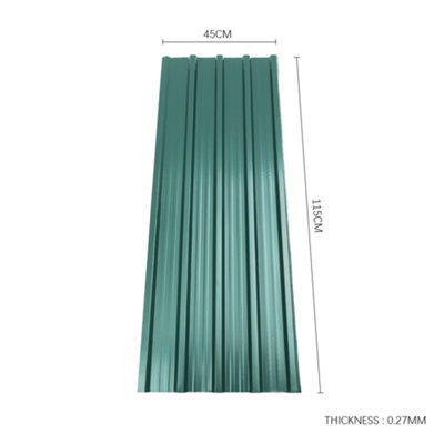 12 pcs Dark Green Metal Corrugated Roofing Sheets for Garden Shed L 115 cm x W 45 cm x T 0.27 mm - 6