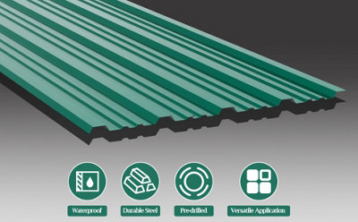 12 pcs Dark Green Steel Corrugated Roofing Sheet Roof Cover for Garden Shed L 129 cm x W 45 cm x T 0.27 mm - 3