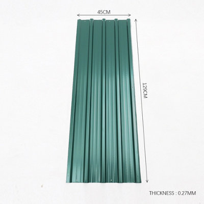 12 pcs Dark Green Steel Corrugated Roofing Sheet Roof Cover for Garden Shed L 129 cm x W 45 cm x T 0.27 mm - 6