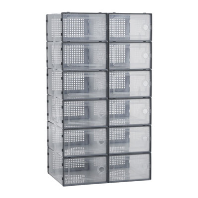 12 Pcs Grey Adjustable Stackable Plastic Shoe Storage Box Organiser ...