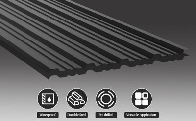 12 pcs Metal Corrugated Roofing Sheet Roof Cover for Garden Storage Shed Light Black L 129 cm x W 45 cm x T 0.27 mm - 3
