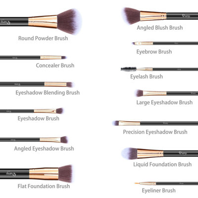 12 Pcs Rose Gold Travel Makeup Brush Set with Makeup Sponge and Brush Cleaner