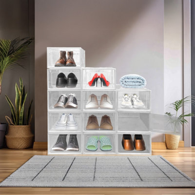 12 Pcs Shoe Box Shoe Storage Boxes Clear Plastic Stackable Shoe ...
