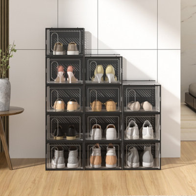 12 PCS Transparent Plastic Stackable Shoe Storage Box with Magnetic ...