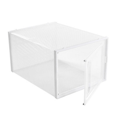 12 PCS White Rectangular Plastic Stackable Shoe Storage Box Shoe Organiser with Magnetic Door