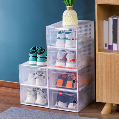 12 Pcs White Stackable and Foldable Plastic Transparent Shoe Storage ...