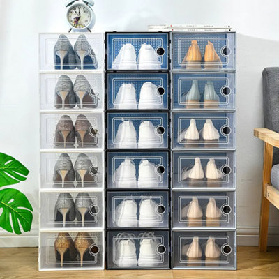 12 Pcs White Stackable and Foldable Plastic Transparent Shoe Storage ...