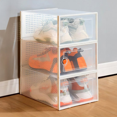 12 Pcs White Stackable and Foldable Plastic Transparent Shoe Storage ...