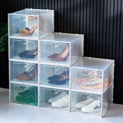 12 Pcs White Stackable Plastic Shoe Box Sneakers Storage Box Organiser