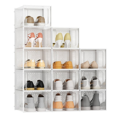12 Pcs White Stackable Plastic Shoe Box Sneakers Storage Box Organiser ...