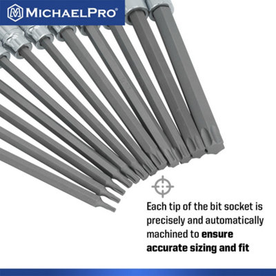 12-Piece 3/8 inch Drive 6-Inches Long Torx Bit Socket Set, T10 to T60 ...