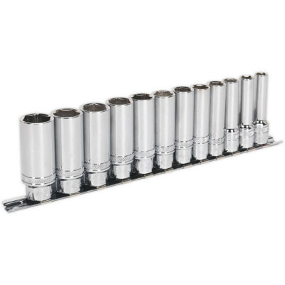 12-Piece Deep Socket Set with 3/8-Inch Drive - Metric Lock-On Design for Enhanced Grip