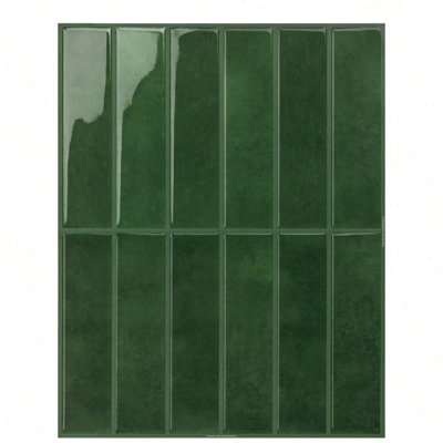 12-Piece Green Self-Adhesive Rectangular Wall Tiles, Adhesive ...