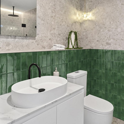 12-Piece Green Self-Adhesive Rectangular Wall Tiles, Adhesive ...