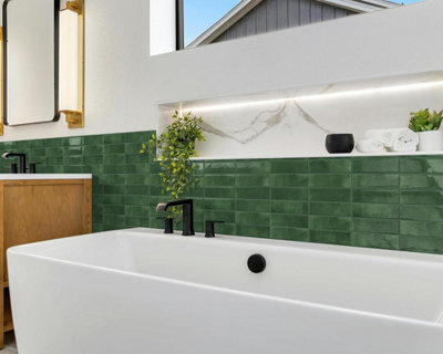 12-Piece Green Self-Adhesive Rectangular Wall Tiles, Adhesive ...