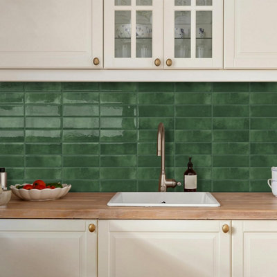 12-Piece Green Self-Adhesive Rectangular Wall Tiles, Adhesive ...