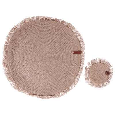 12 Piece Placemats and Coasters Set RIBBERY Natural Jute