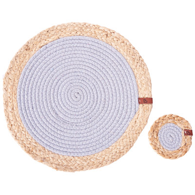 12 Piece Placemats and Coasters Set ROSELLA Grey Jute Cotton