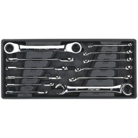 12 Piece PREMIUM Flare Nut & Ratchet Ring Spanner Set with Modular Tool Tray