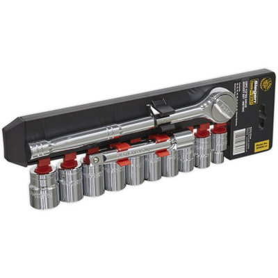 12-Piece Premium Metric Socket and Ratchet Set with Extension Bar