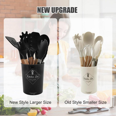 12-piece silicone kitchen utensil set with wooden handles