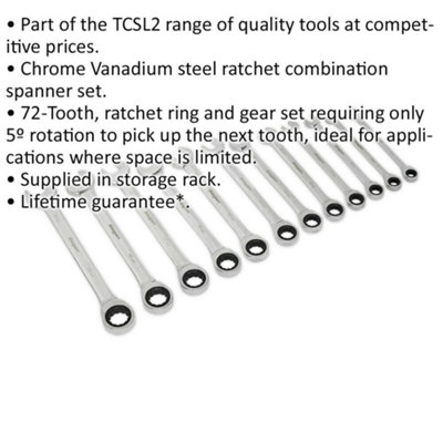 12-Piece Slim Handle Ratchet Spanner Set for Tight Spaces - Metric Sizes
