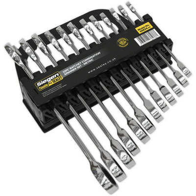 12-Piece Slim Handle Ratchet Spanner Set for Tight Spaces - Metric Sizes