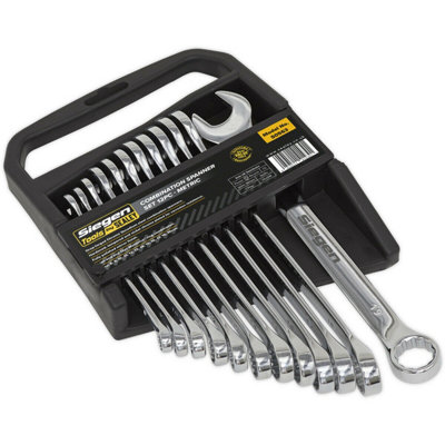 12-Piece Slim Handled Combination Spanner Set - 12 Point Metric Ring & Open Ended Tool Kit