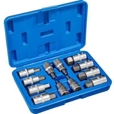 12-Piece socket set with internal hex attachment - blue