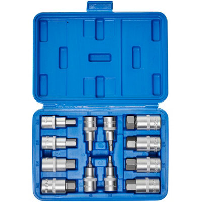 12-Piece socket set with internal hex attachment - blue