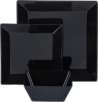 12 piece soho square stoneware black dinnerware set 4x dinner plates