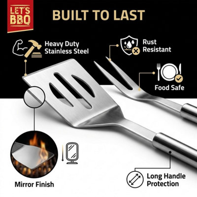12 Piece Stainless Steel BBQ Tool Set with Carry Bag BBQ Apron & 5 Skewers Complete Barbecue Grilling Accessories Kit with Spatula