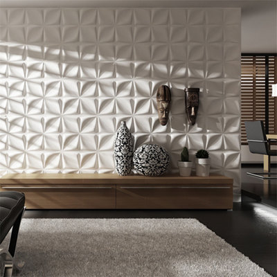 12-Piece White Textured PVC 3D Wall Panels for Living Room and Bedroom ...