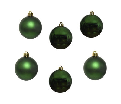 12 Pine Green Christmas Baubles 6cm Shatterproof Tree Ornaments Shiny Matt Decs
