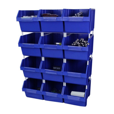 12 Plastic Storage Bins Stacking Boxes Parts Storage Set