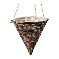 12" Rattan Cone Garden Hanging Basket - Natural Wicker Rattan Basket Hanging Plants Planter Pot with Detachable Hanging Chain