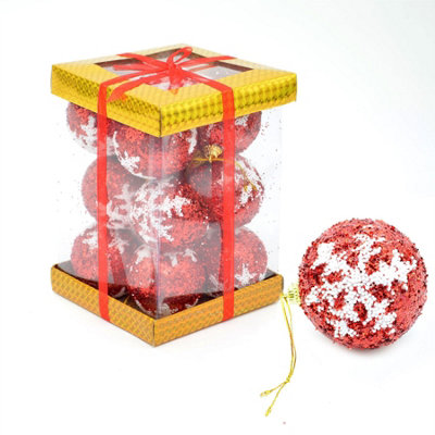12 Red Glitter Christmas Tree Baubles Soft Foam Xmas Home Decor