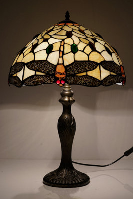 12" Salisbury Tiffany Antique Brass Resin Table Lamp/Stained Leaf Glass Shade