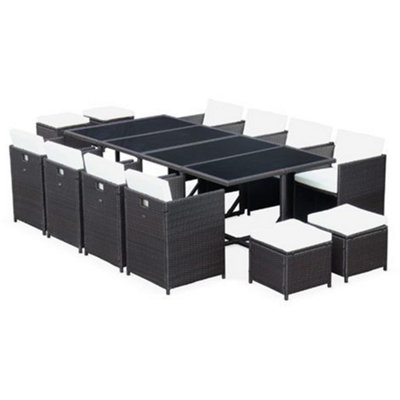 12 Seater Cannes Ebony Black Cube Set - Rattan Wicker