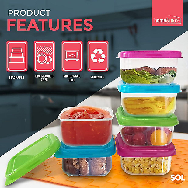 12 Small Plastic Containers With Lids 80ml - Stackable Small Food Containers 6X6x4cm - Airtight Colourful Small Storage Containers