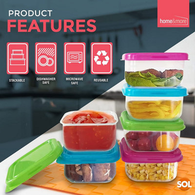 12 Small Plastic Containers With Lids 80ml - Stackable Small Food Containers 6X6x4cm - Airtight Colourful Small Storage Containers