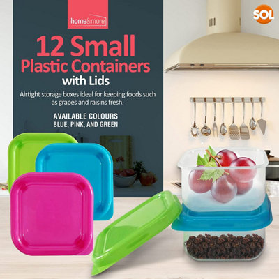 12 Small Plastic Containers With Lids 80ml - Stackable Small Food Containers 6X6x4cm - Airtight Colourful Small Storage Containers