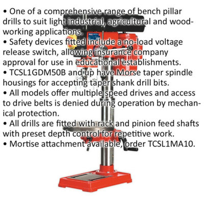 12-Speed Bench Pillar Drill - 370W Motor - 840mm Height - Safety Release Switch