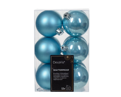 12 Sugar Blue Baubles Shatterproof Christmas Tree Hanging Decorations 6cm