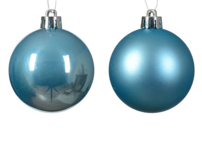 12 Sugar Blue Baubles Shatterproof Christmas Tree Hanging Decorations 6cm - 3