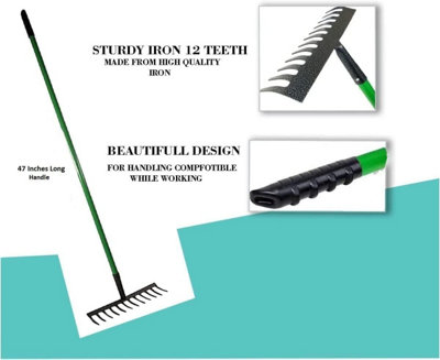 12 Teeth Soil Garden Rake - Green - 6