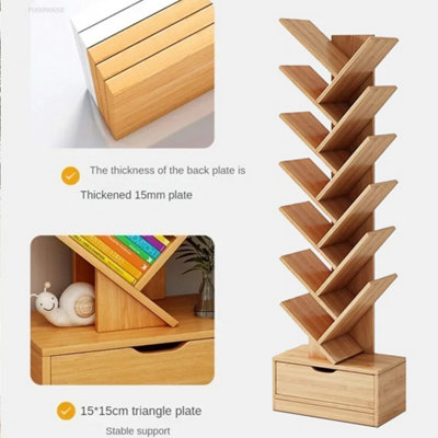 12-Tier Tall Tree Bookshelf with Drawer - Modern Freestanding MDF ...