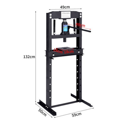 12 Ton Black H Frame Floor Standing Heavy Duty Steel Workshop Garage Hydraulic Press 132 cm - 5