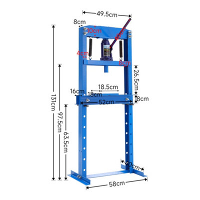 12 Ton Blue H Frame Floor Standing Metal Hydraulic Workshop Press with Press Plates 131 cm - 5