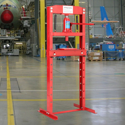 12 Ton Red H Frame Floor Standing Heavy Duty Steel Workshop Garage Hydraulic Press 132 cm
